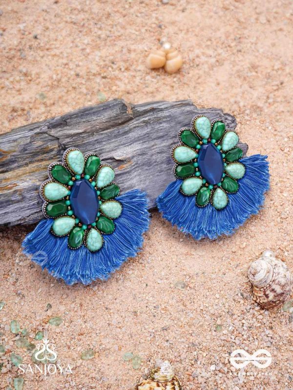 Dhrishu - The Deep Hues - Stones, Beads And Resham Hand Embroidered Earrings