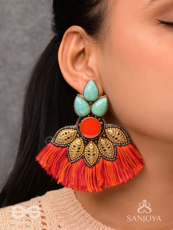 Prachim - The Earthen Treasures - Stones, Beads And Resham Hand Embroidered Earrings