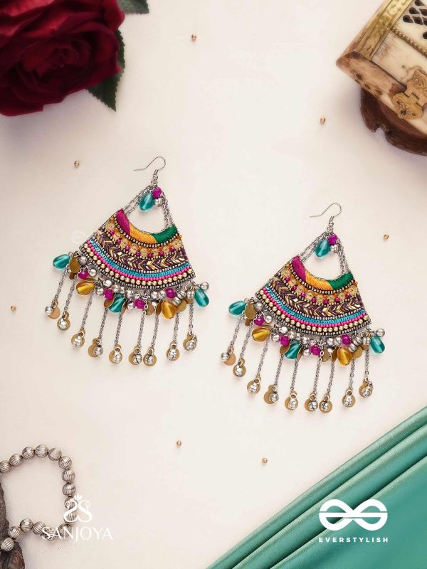 Sthaviram - The Vintage Music - Beads, Resham And Coins Hand Embroidered Earrings