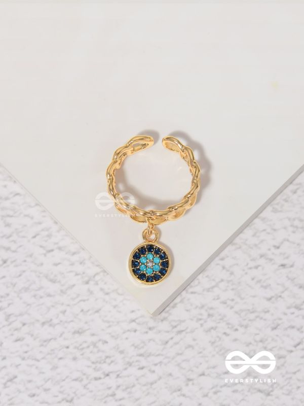 The Sapphire Lights - Golden Embellished Charm Ring (Adjustable) 