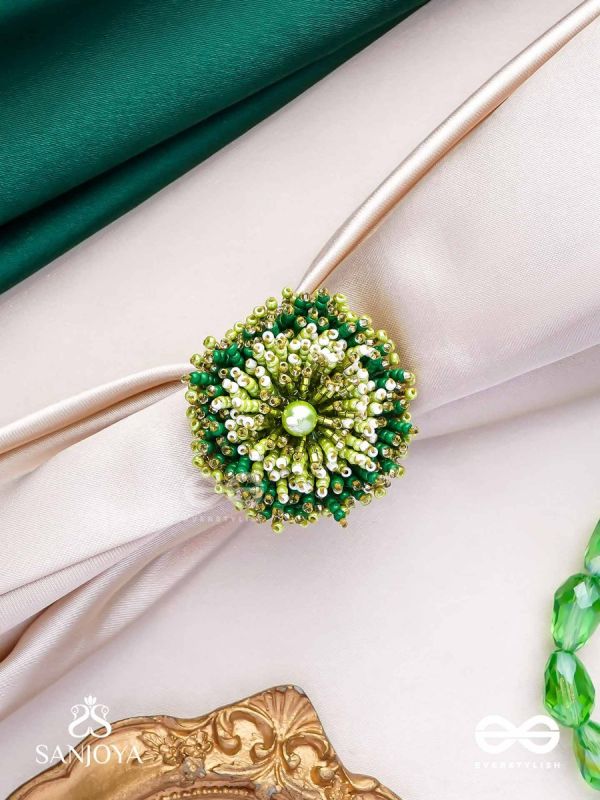 Divyakanan - The Enchanted Grove - Pearl And Beads Hand Embroidered Ring (Adjustable)