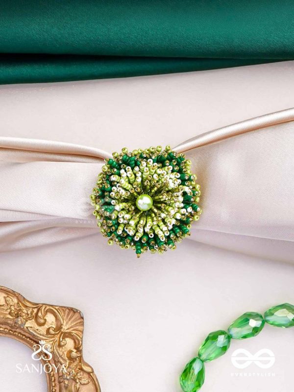 Divyakanan - The Enchanted Grove - Pearl And Beads Hand Embroidered Ring (Adjustable)