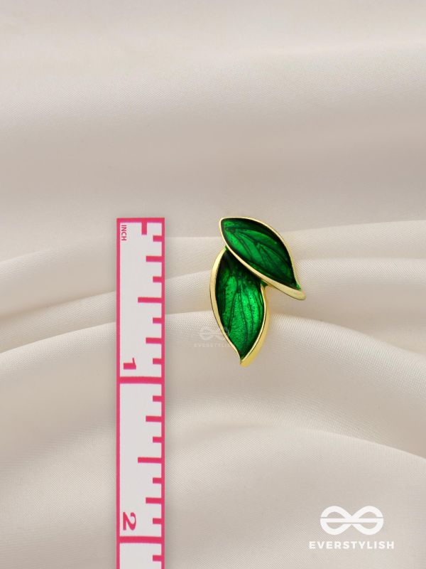 Petals Panache - Golden Enamelled Earrings (Green)