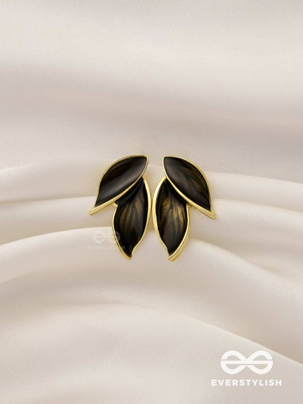 Petals Panache - Golden Enamelled Earrings (Black)