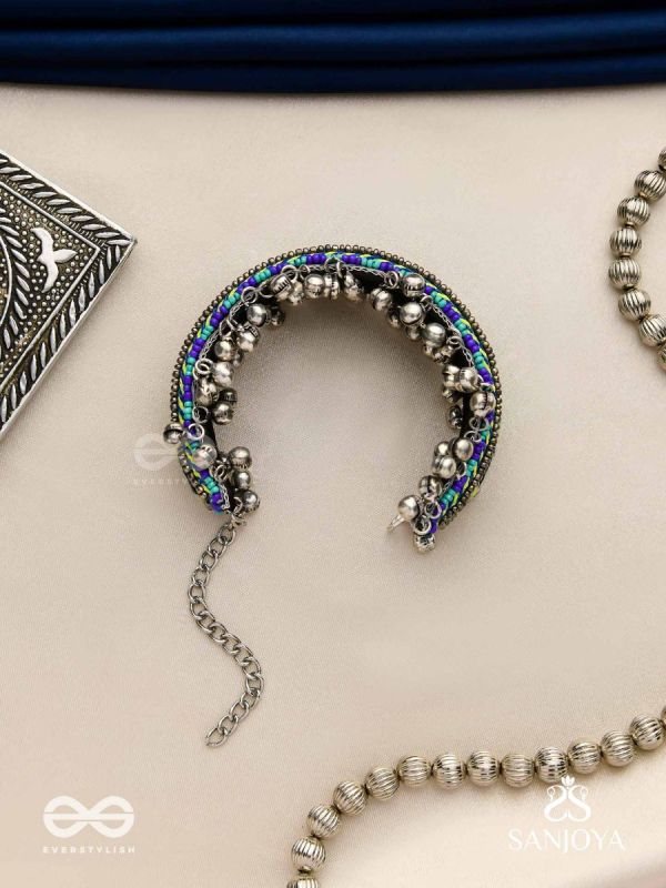 Vedhan - The Oceanic Depths - Resham And Beads Hand Embroidered Oxidised Cuff Bracelet