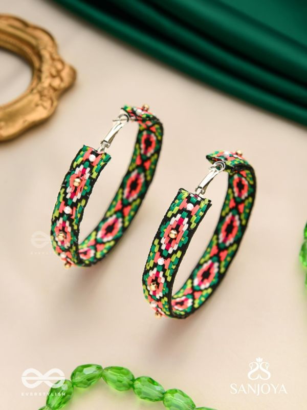 Kshitvari - The Lively Garden - Resham And Beads Hand Embroidered Hoop Earrings