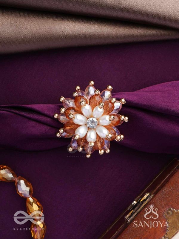 Sharadgat - The Autumn Magic - Beads, Pearl And Glass Drops Hand Embroidered Ring (Adjustable)