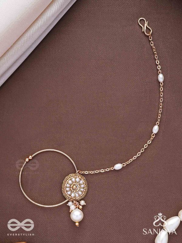 Vimrigvan - The Pristine Charm - Pearls And Beads Hand Embroidered Nath (Non-Piercing)