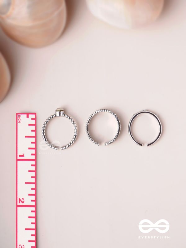 The Sterling Trio - Silver Cubic Zirconia Rings (Set Of 3 Adjustable)