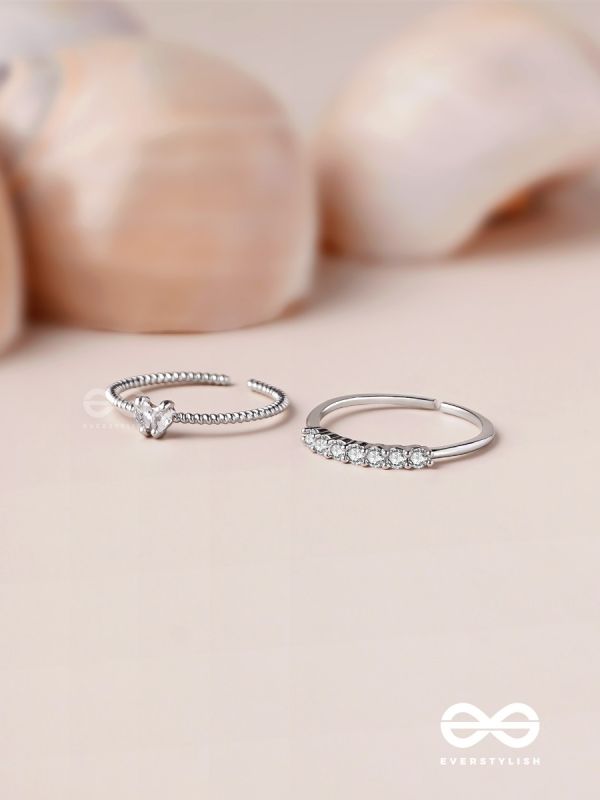 The Diamond Beauty - Silver Cubic Zirconia Rings (Set Of 2 Adjustable)