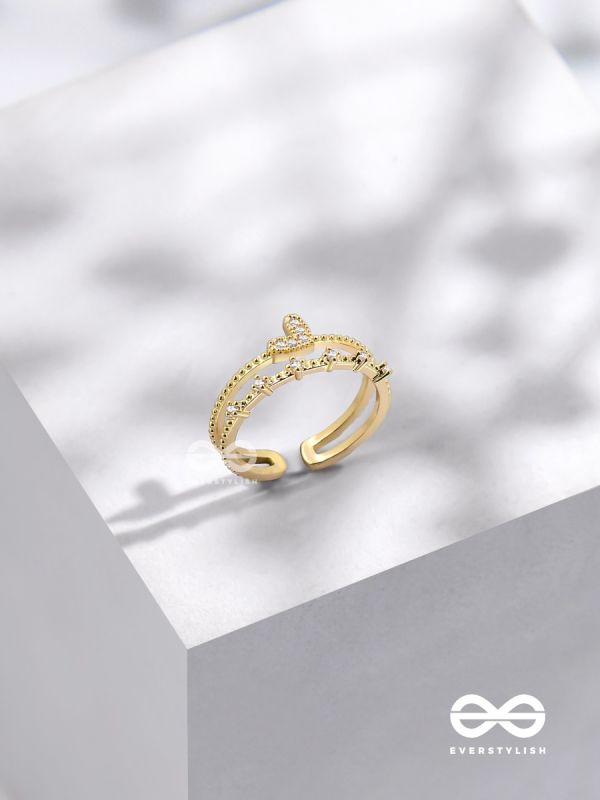 A Love So Gorgeous - Golden Cubic Zirconia Ring (Adjustable)