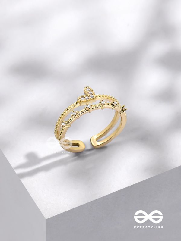A Love So Gorgeous - Golden Cubic Zirconia Ring (Adjustable)