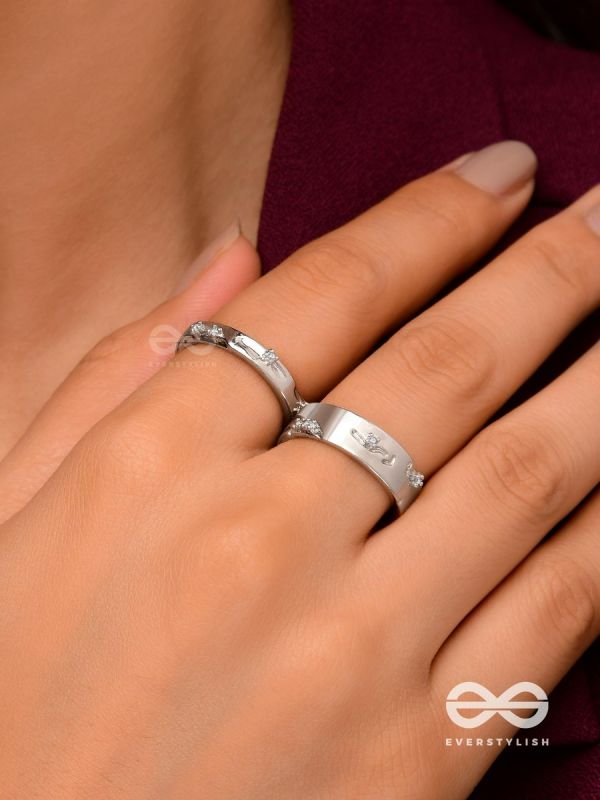 The Engraved Stories - Silver Embellished Rings (Set Of 2 Adjustable)