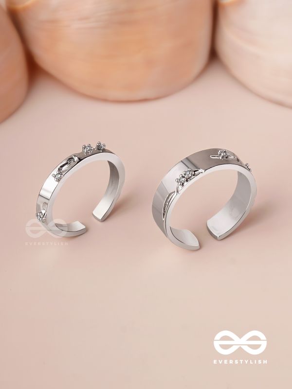 The Engraved Stories - Silver Embellished Rings (Set Of 2 Adjustable)