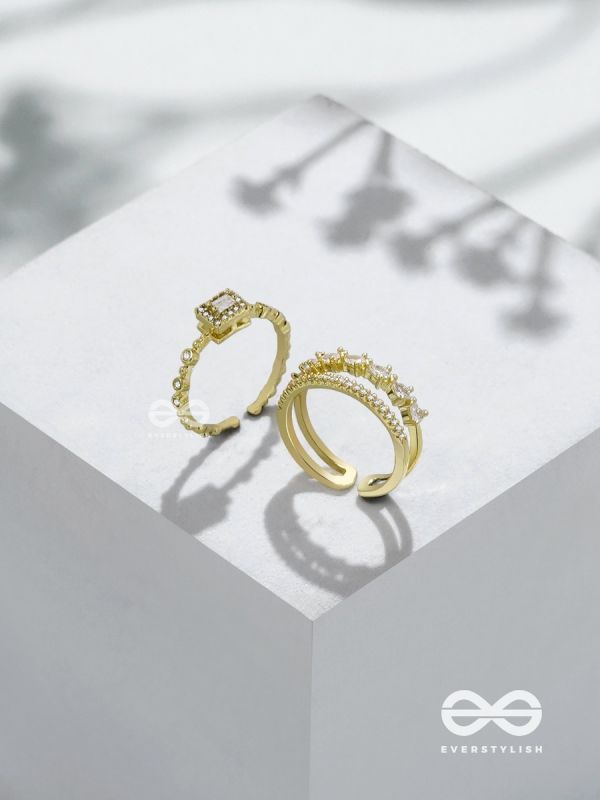 The Diamond Dreams - Golden Cubic Zirconia Rings (Set Of 2 Adjustable)