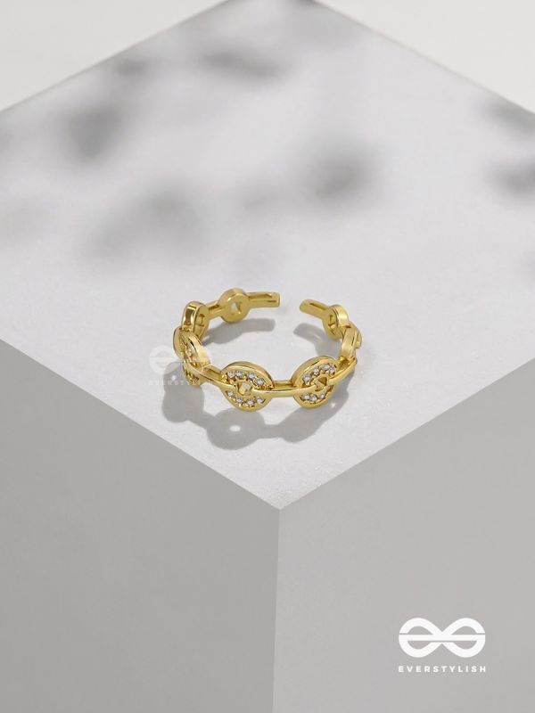 The Orbital Bliss - Golden Cubic Zirconia Ring (Adjustable)