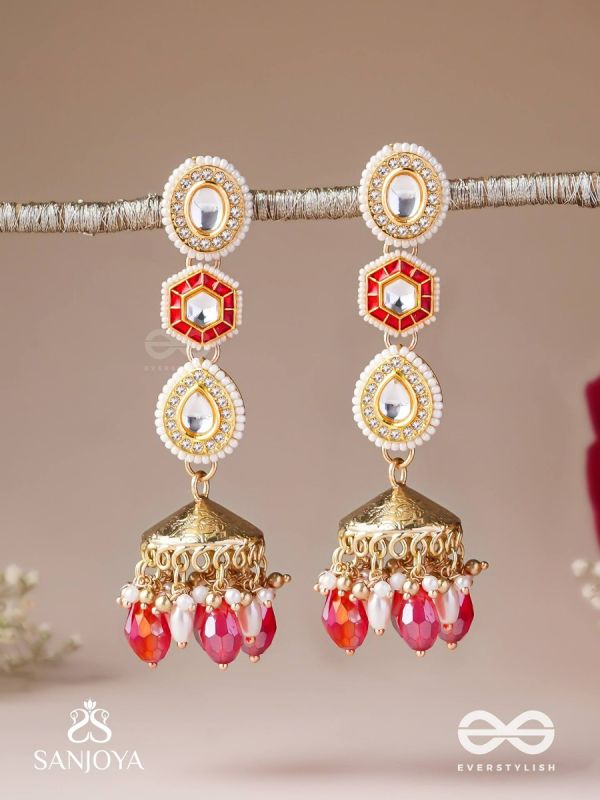 Suvarnmani - The Golden Gem –Golden enamel earrings adorned with gemstones and dangling beads