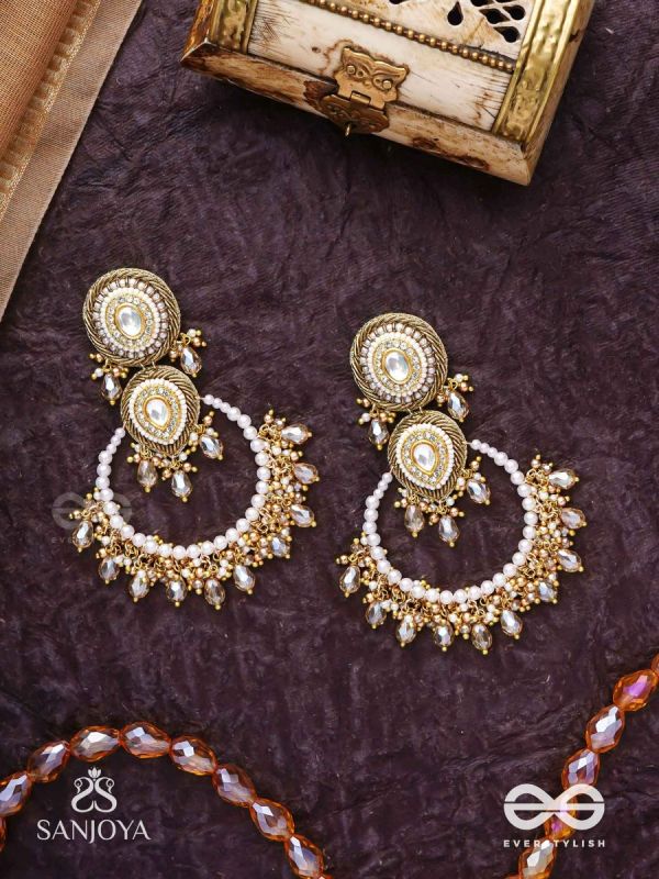 Suvarnkantika – Golden radiance – Gold toned, Kundan embellished earrings with pearl and bead danglers