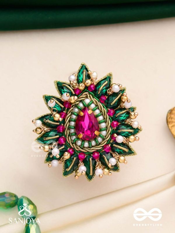 KANTARA - THE CHARM HOLDER - EMBROIDERED FLOWER DESIGN WITH PURPLE GEMSTONE AND PEARLS