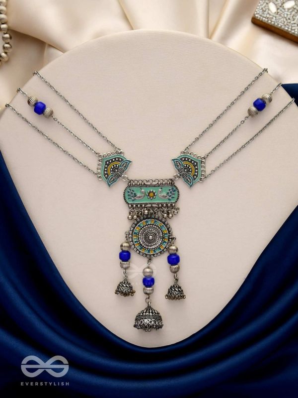 Oxi Radiance - Oxidized necklace with blue and green enamel work