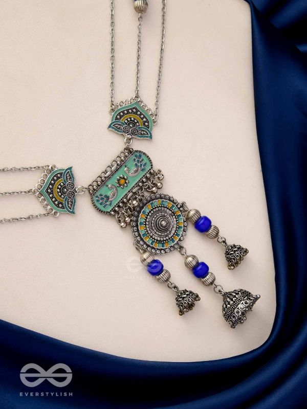 Oxi Radiance - Oxidized necklace with blue and green enamel work