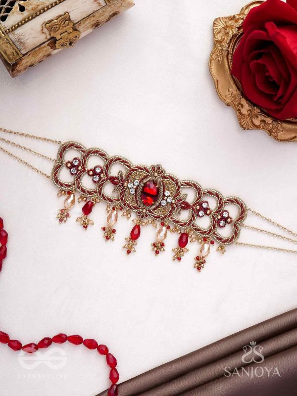 Ratnavati Hara- Adorned with Gemstones- Embroidered Gemstone Neckpiece with Beads & Thread work