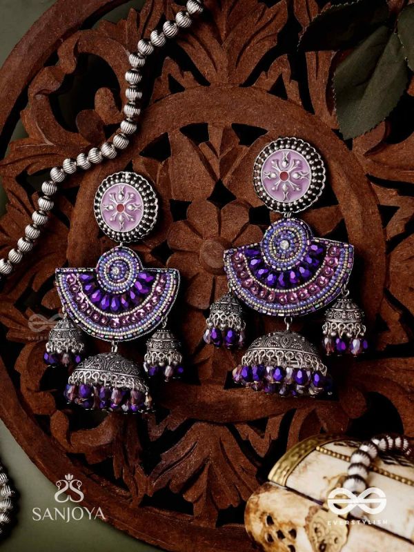 NEELASHREE- BLUE BEAUTY-HAND EMBROIDERED EARRINGS EMBELLISHED WITH GLASS BEADS AND CUTDANA WORK