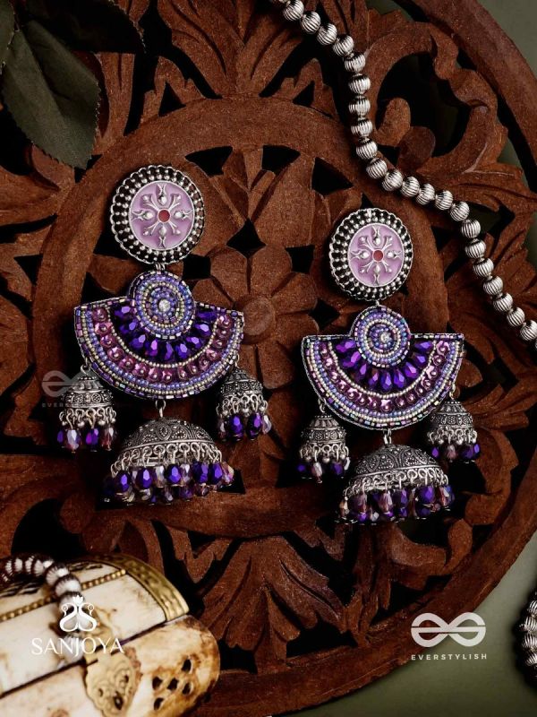 NEELASHREE- BLUE BEAUTY-HAND EMBROIDERED EARRINGS EMBELLISHED WITH GLASS BEADS AND CUTDANA WORK