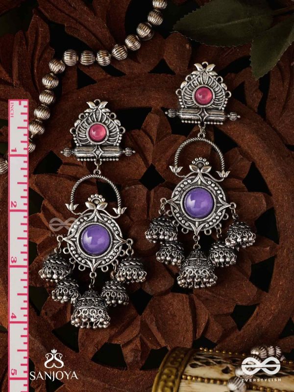  NEELADHARA-BLUE STREAM-OXIDIZED EARRINGS COMPLEMENTED BY STONES, BEADS AND DANGLING JHUMKAS