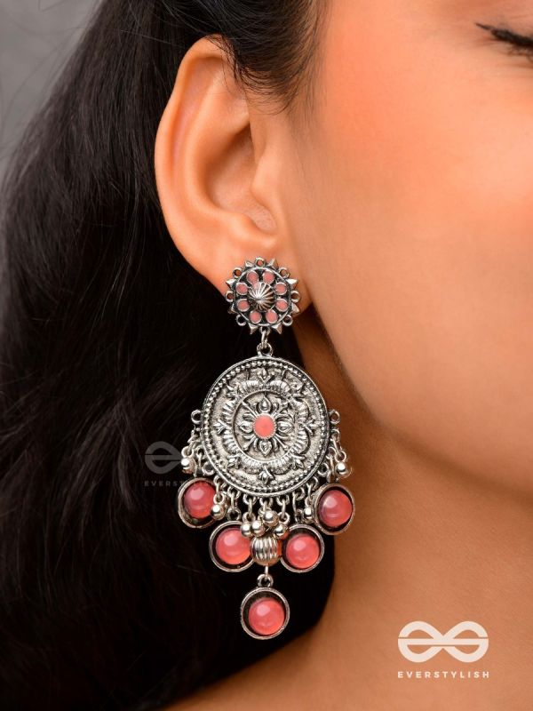 Gem Flower -Pastel Pink Oxidized earrings 