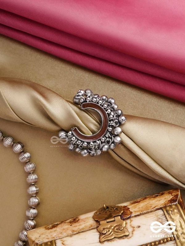 Lunar Embrace-  Oxidized adjustable  ring with ghungroos