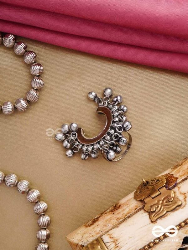 Lunar Embrace-  Oxidized adjustable  ring with ghungroos