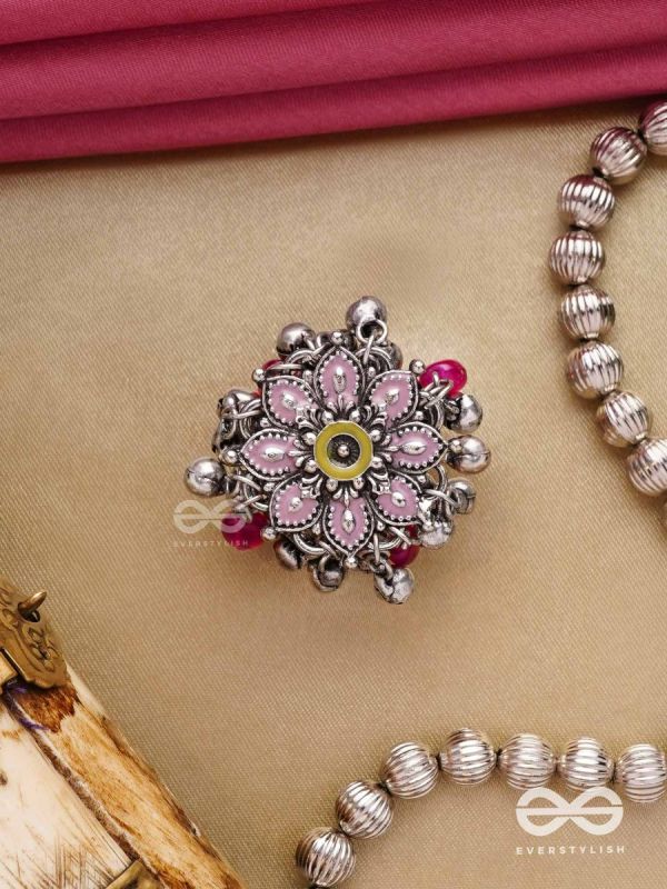 Autumn Leaf Ring-  Enamelled Adjustable Oxidized Beaded Ring