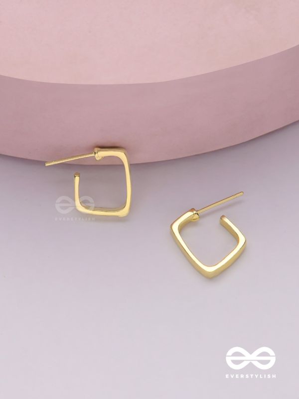Golden glimmer- Golden colored rectangular  hoop earrings 