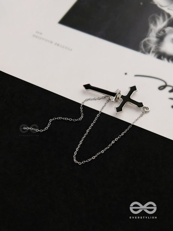 The holy spirit - Black cross sleek Earring  (one ear)