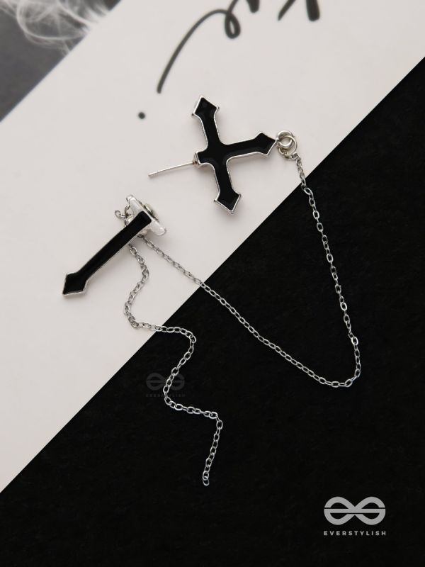 The holy spirit - Black cross sleek Earring  (one ear)