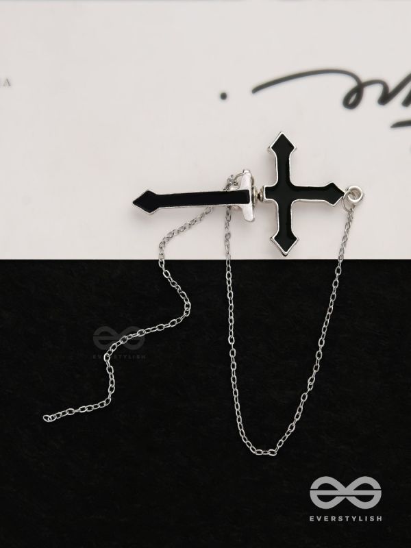 The holy spirit - Black cross sleek Earring  (one ear)
