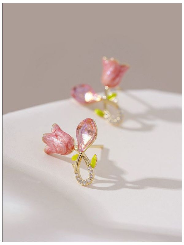 Petal Grace- Pink floral charm earrings