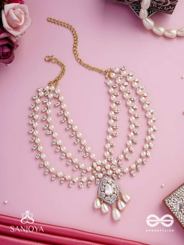 SHWETAPUSHPA– SHLOKA AMBANI INSPIRED NECKPIECE WITH SILVER ACCENTS, CZ STONES AND PEARLS