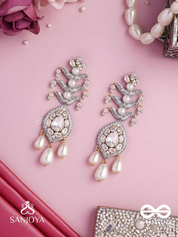 SHWETAPUSHPA– SHLOKA AMBANI INSPIRED EARRINGS WITH SILVER ACCENTS, CZ STONES AND PEARLS