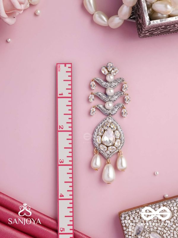 SHWETAPUSHPA– SHLOKA AMBANI INSPIRED EARRINGS WITH SILVER ACCENTS, CZ STONES AND PEARLS