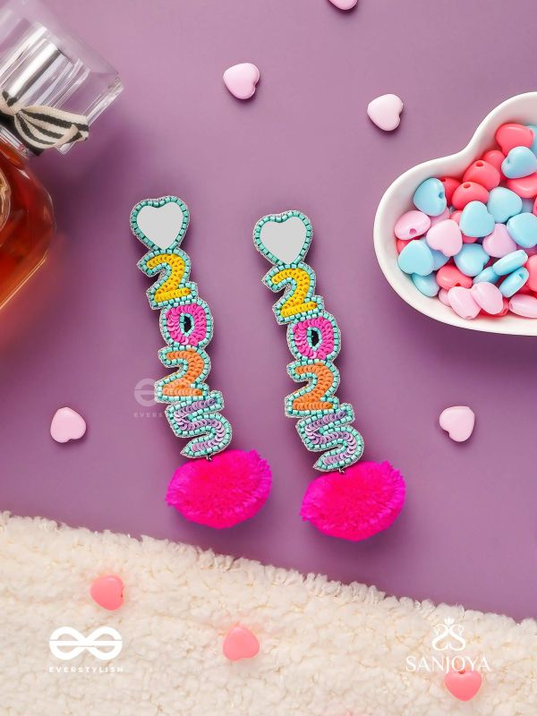 NAVAVARSAM - NEW YEAR  - BEADWORK, MIRRORS AND POM POMS EARRINGS