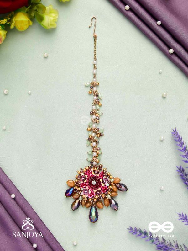 VARNAMALA ABHUSHANA - ADORNMENT OF COLORS - BEADS, GLASS DROPS AND FLORAL MOTIFS MAANGTIKA