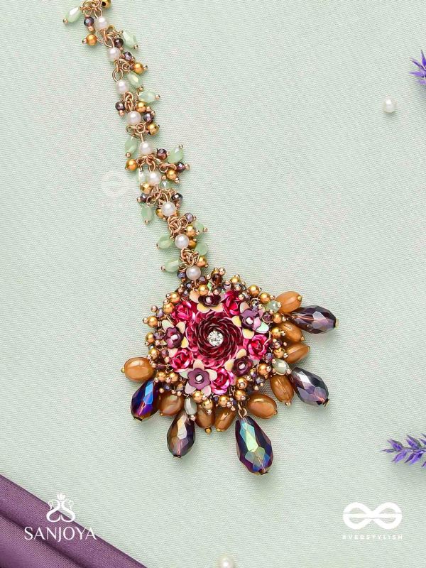 VARNAMALA ABHUSHANA - ADORNMENT OF COLORS - BEADS, GLASS DROPS AND FLORAL MOTIFS MAANGTIKA