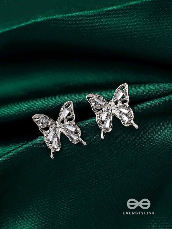 HEAVENLY WINGSPAN - SILVER TONED BUTTERFLY EARRINGS 