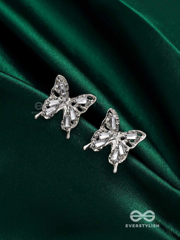 HEAVENLY WINGSPAN - SILVER TONED BUTTERFLY EARRINGS 