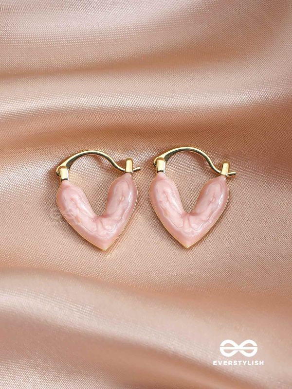 HEAVENLY LONGEVITY - PINK ENAMELED HEART STUD EARRINGS