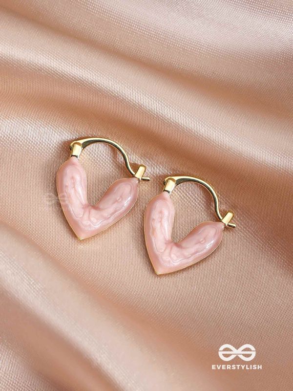 HEAVENLY LONGEVITY - PINK ENAMELED HEART STUD EARRINGS