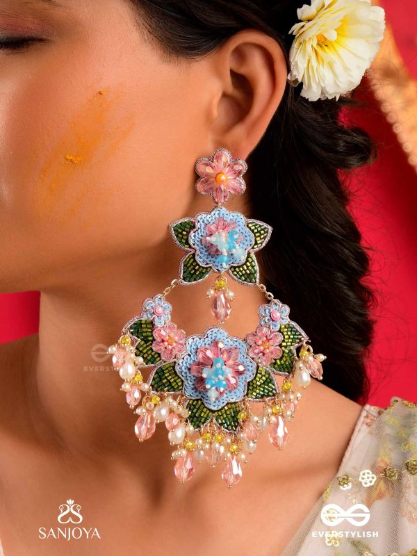 MADHUVRATA - SPRING BLOOM - DELICATE EMBROIDERED EARRINGS WITH FLORAL MOTIFS, BEADS AND PEARL DROPS