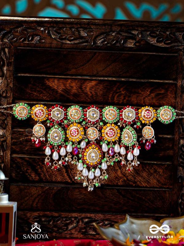 VIBHAVARI - NIGHT FULL OF SPLENDOR - MULTI-COLOR ENAMELLED KUNDAN NECKLACE WITH PEARLS AND BEADS